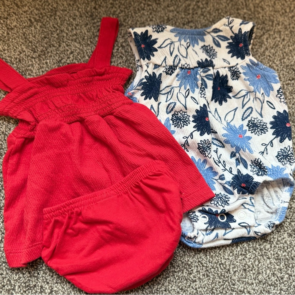 Red and Floral Baby Rompers